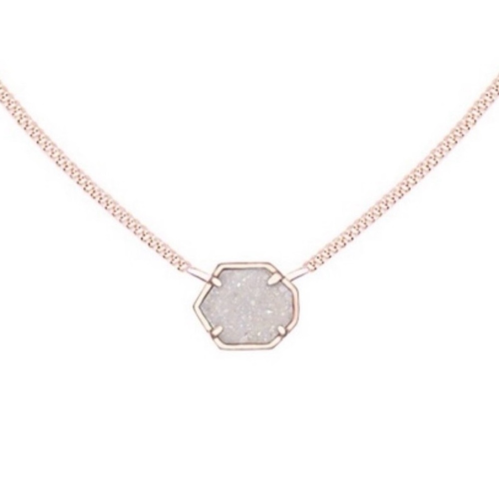 Kendra Scott Mabel Rose Gold Pendant Necklace in Iridescent Drusy